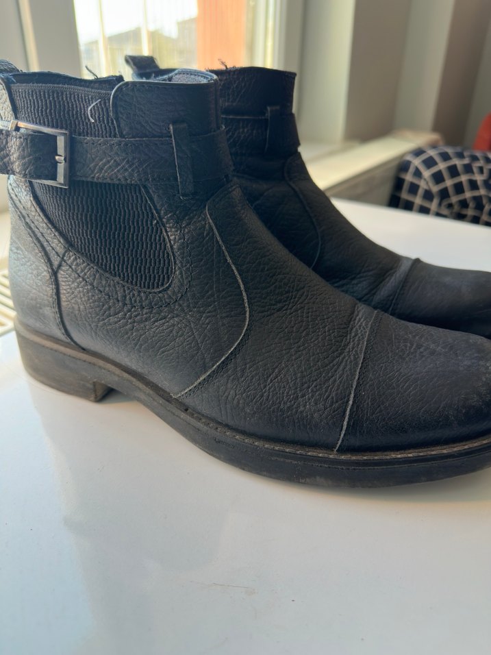 Siyah Deri Tokalı Erkek Biker Bot - Görsel 2