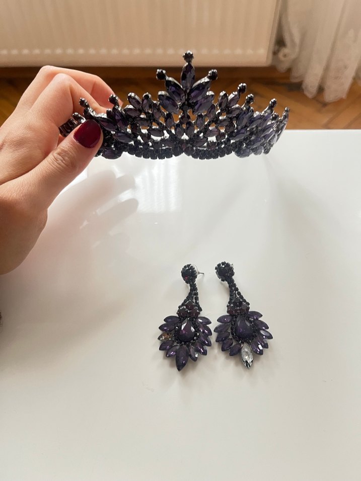 Mor Boncuklu Saç Tacı/ nişan tacı gelin tacı - Görsel 3