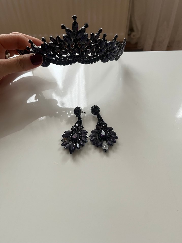 Mor Boncuklu Saç Tacı/ nişan tacı gelin tacı - Görsel 4