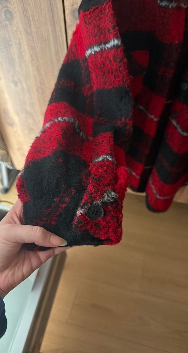 Kırmızı Ekoseli Düğmeli Kadın Gömlek - Görsel 2