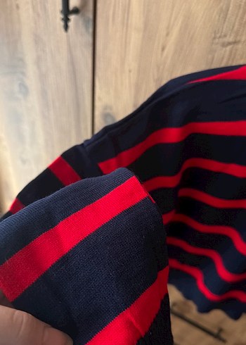 Kırmızı Çizgili Kadın Triko Kazak - Görsel 2