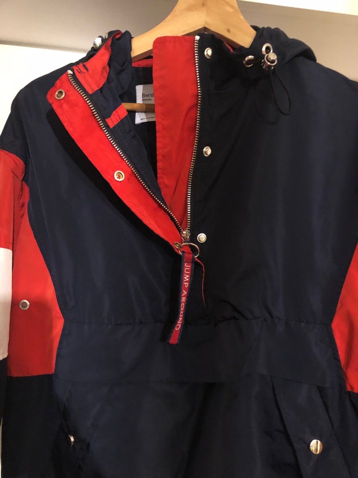 Kadın Lacivert Kırmızı Sweatshirt yağmurluk Ceket - Görsel 2