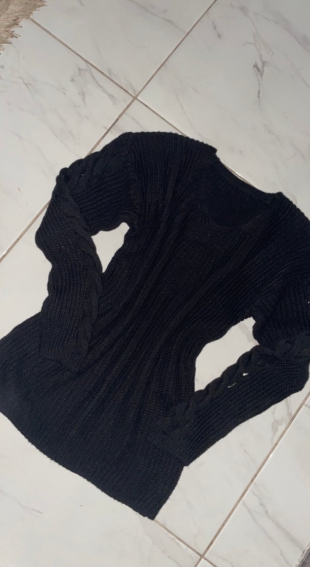 Siyah Örgü Kadın Kazak - Görsel 2