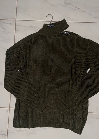 Kahverengi Boğazlı Örgü Kadın Kazak - Görsel 2