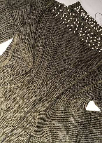 Kahverengi Boğazlı Örgü Kadın Kazak - Görsel 4