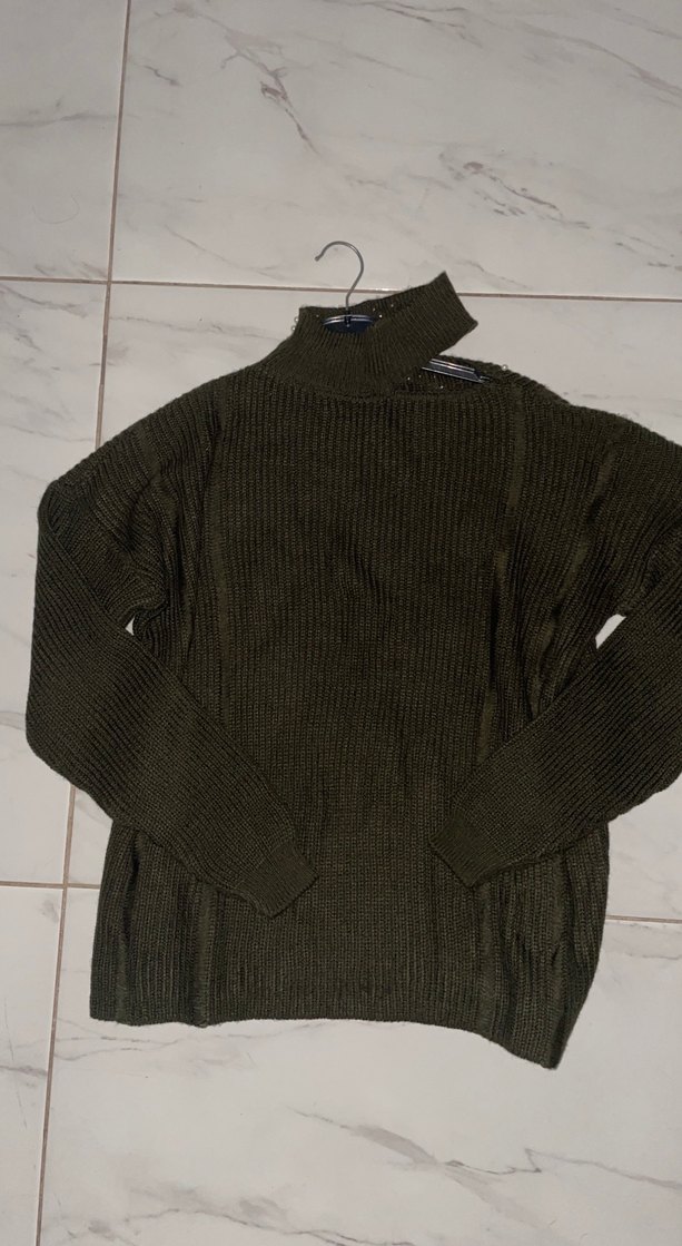 Kahverengi Boğazlı Örgü Kadın Kazak - Görsel 2