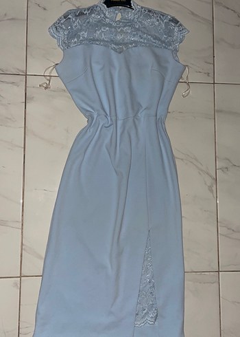 Gri Dantel Detaylı Uzun Abiye Elbise - Görsel 5