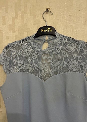 Gri Dantel Detaylı Uzun Abiye Elbise - Görsel 4