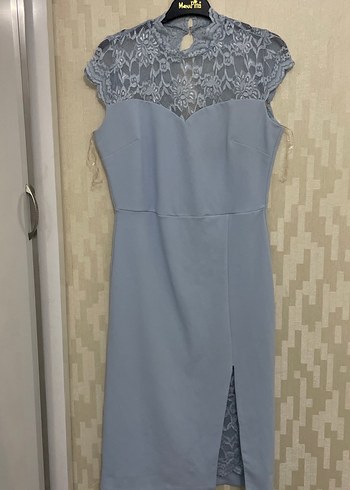 Gri Dantel Detaylı Uzun Abiye Elbise - Görsel 2