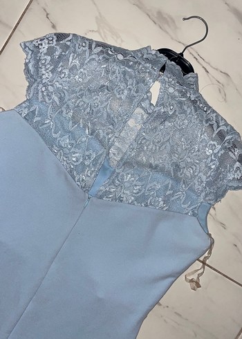 Gri Dantel Detaylı Uzun Abiye Elbise - Görsel 11