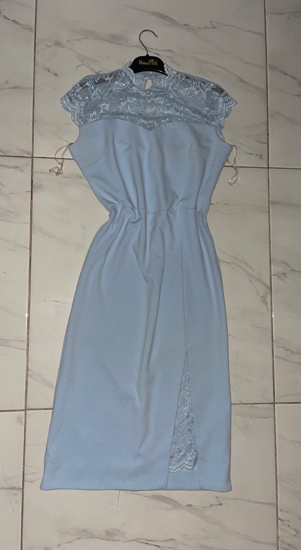 Gri Dantel Detaylı Uzun Abiye Elbise - Görsel 5