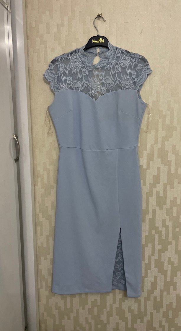 Gri Dantel Detaylı Uzun Abiye Elbise - Görsel 2