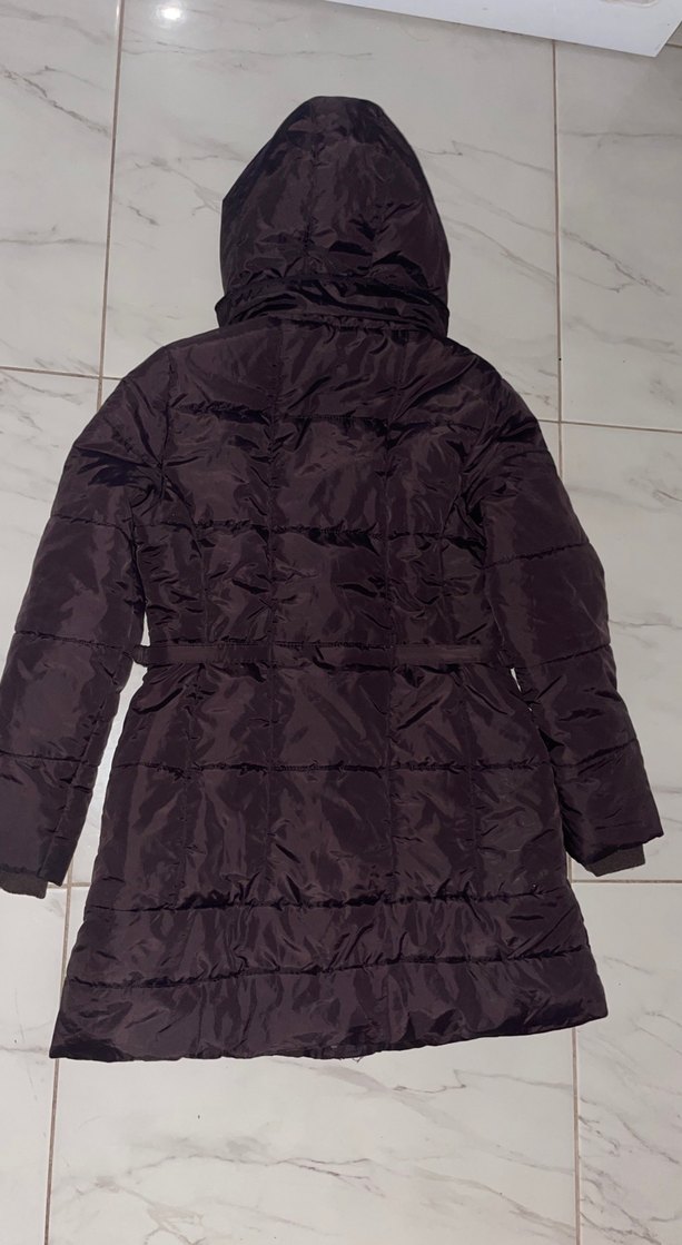 Kahverengi Kemerli Kadın Uzun Kışlık Mont - Görsel 5