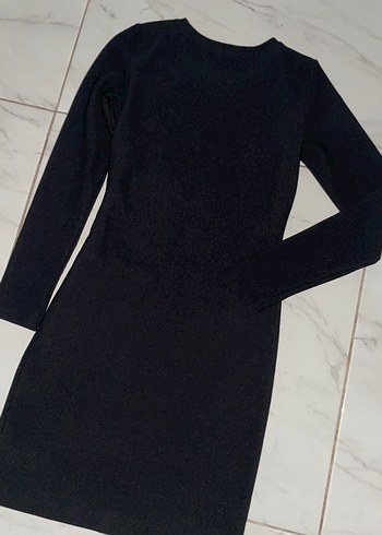 Siyah Uzun Kollu Kemerli Fit Triko Elbise - Görsel 5