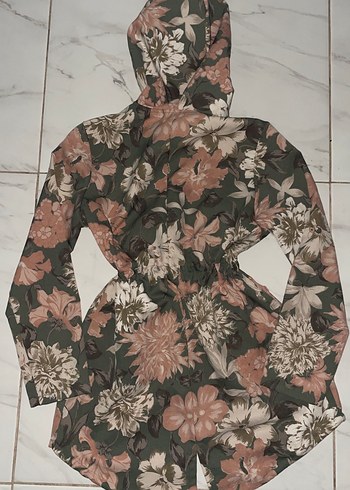 Gri Çiçek Desenli Uzun Bohem Kimono - Görsel 5