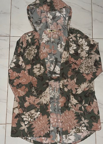 Gri Çiçek Desenli Uzun Bohem Kimono - Görsel 2