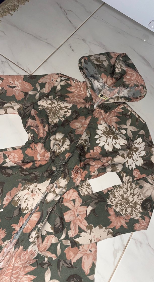 Gri Çiçek Desenli Uzun Bohem Kimono - Görsel 4