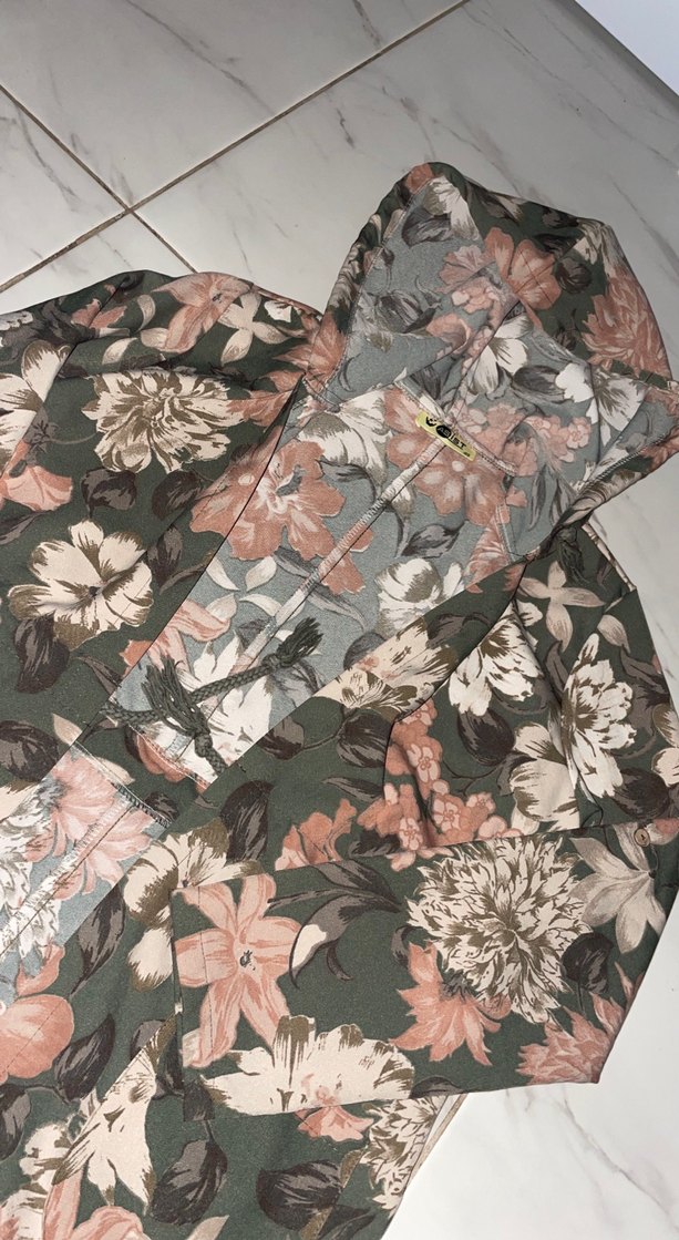 Gri Çiçek Desenli Uzun Bohem Kimono - Görsel 3