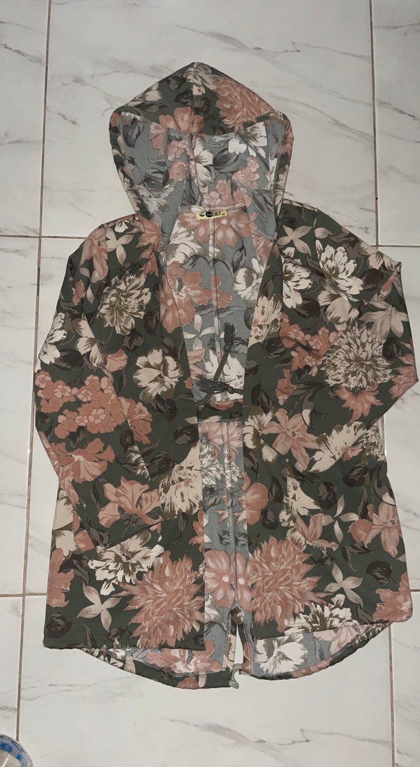 Gri Çiçek Desenli Uzun Bohem Kimono - Görsel 2