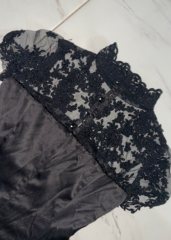 Drapeli Siyah Midi Gotik Abiye Elbise - Görsel 5