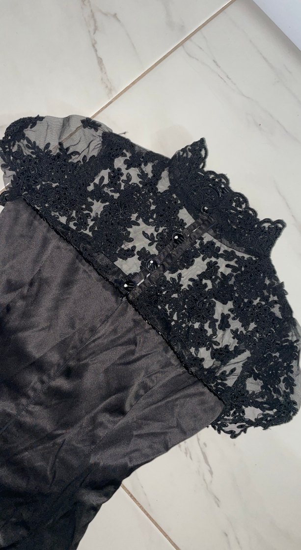 Drapeli Siyah Midi Gotik Abiye Elbise - Görsel 5