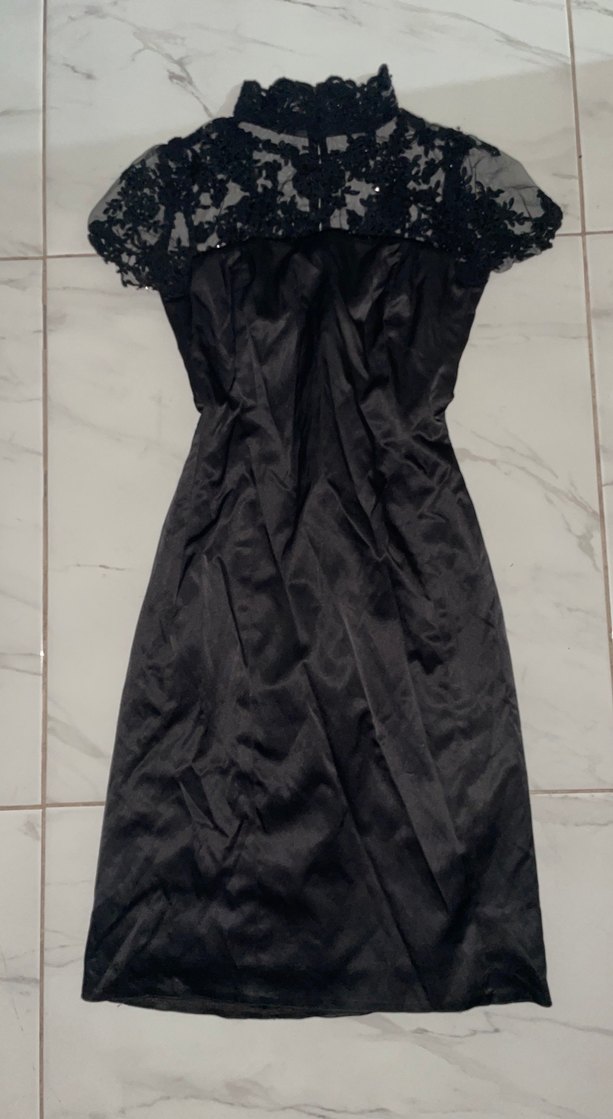 Drapeli Siyah Midi Gotik Abiye Elbise - Görsel 2