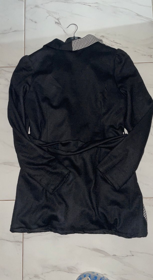 Kemerli Siyah Beyaz Kareli Midi Kadın Kaban - Görsel 5