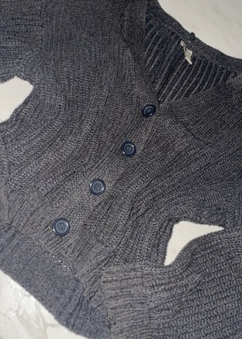 Gri Örgü V Yaka Kadın Hırka - Görsel 3