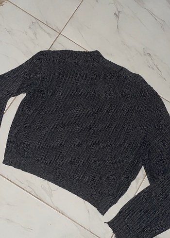 Gri Örgü V Yaka Kadın Hırka - Görsel 5