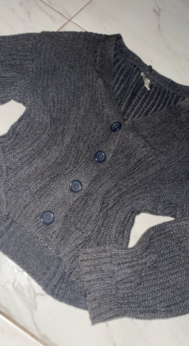 Gri Örgü V Yaka Kadın Hırka - Görsel 3