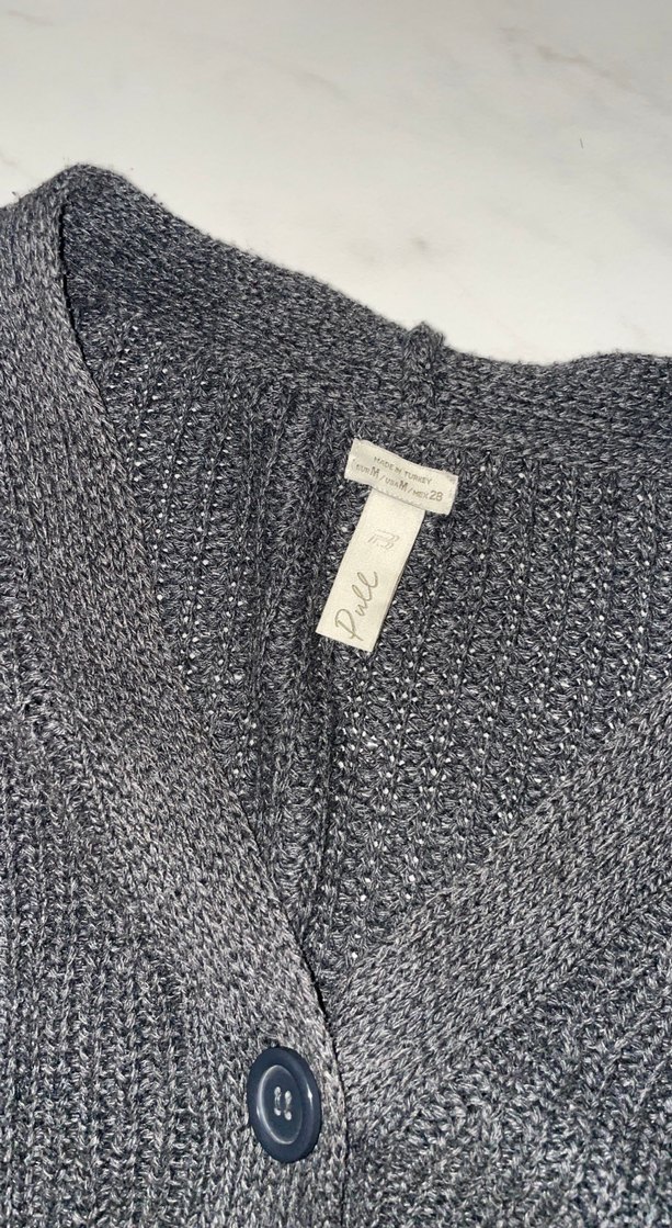 Gri Örgü V Yaka Kadın Hırka - Görsel 4