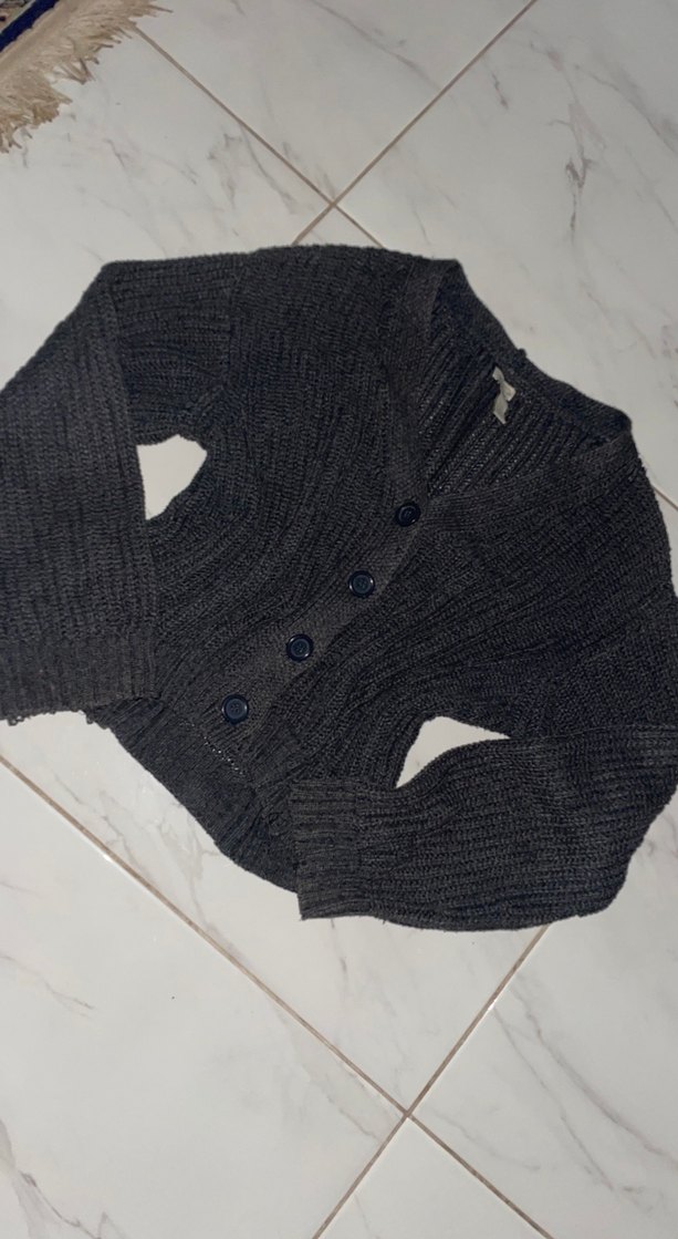 Gri Örgü V Yaka Kadın Hırka - Görsel 2