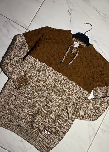 Kahverengi Gri Örgü Erkek Kazak - Görsel 2