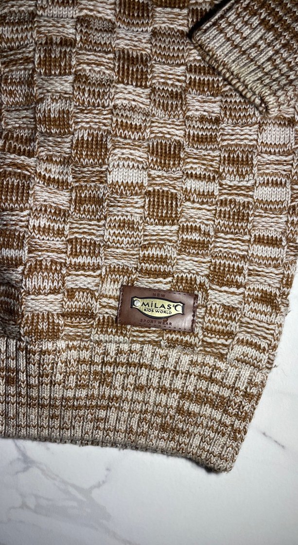 Kahverengi Gri Örgü Erkek Kazak - Görsel 5