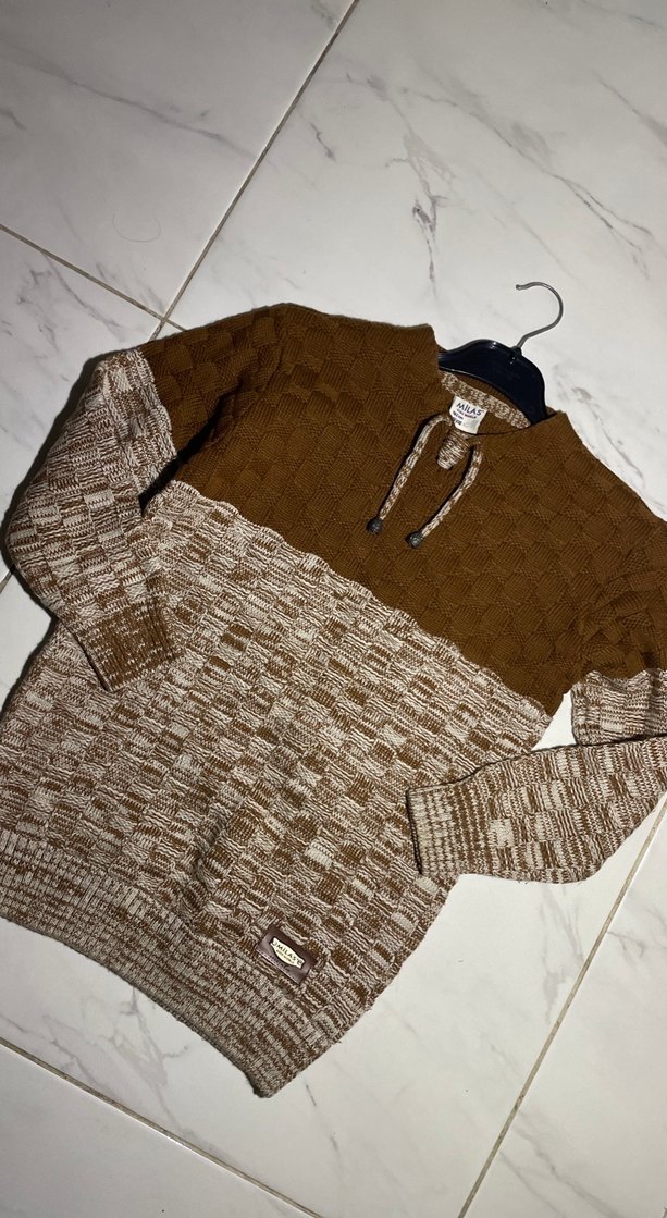 Kahverengi Gri Örgü Erkek Kazak - Görsel 2