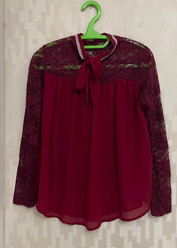 Trendyol & Milla Dantel Detaylı Bordo Uzun Kollu Bohem Bluz