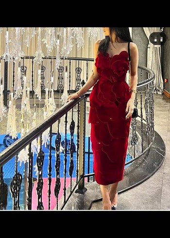 Bordo Straplez Uzun Abiye Elbise - Görsel 7