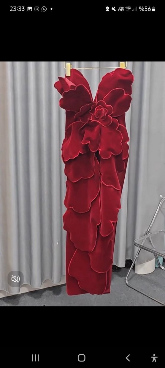 Bordo Straplez Uzun Abiye Elbise - Görsel 5