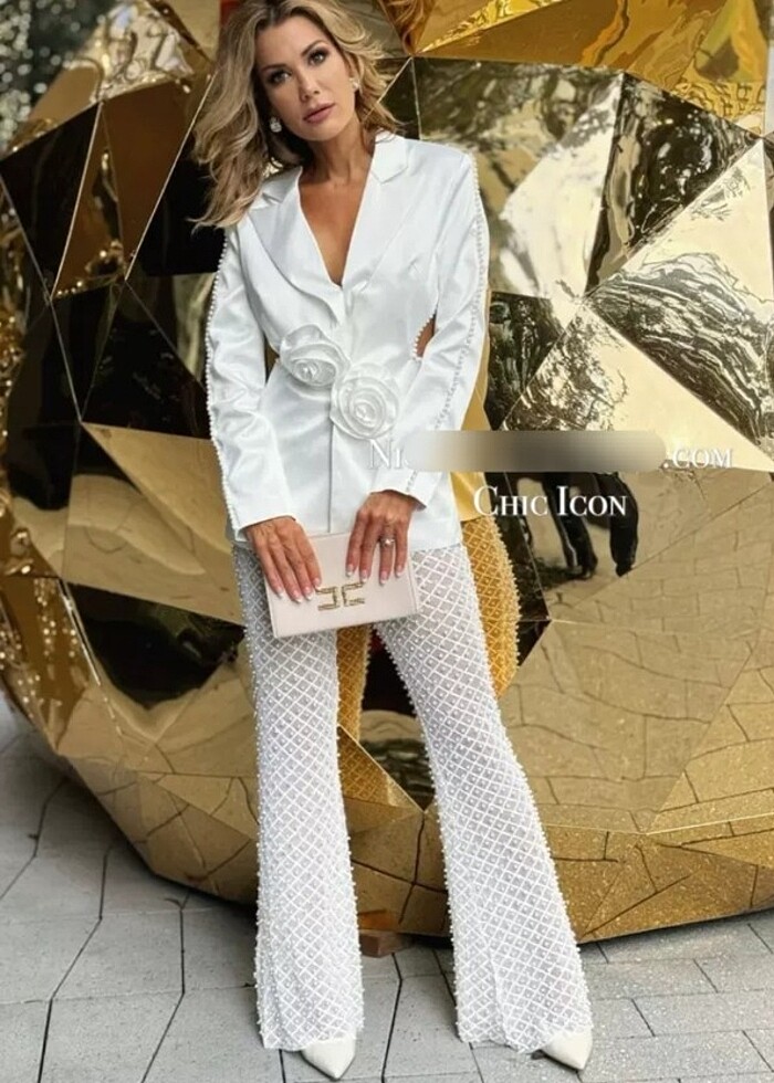 İthal Enfes İnci İşlemeli Kokteyl,Parti Özel Gün Pantolon Ceket - Görsel 2