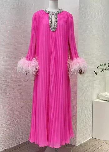 Mavi Pilili Uzun Abiye Elbise - Görsel 4