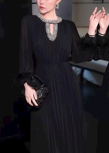 Mavi Pilili Uzun Abiye Elbise - Görsel 6