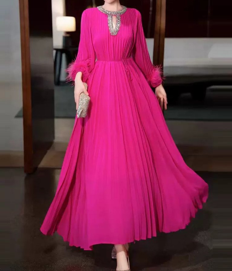 Mavi Pilili Uzun Abiye Elbise - Görsel 5