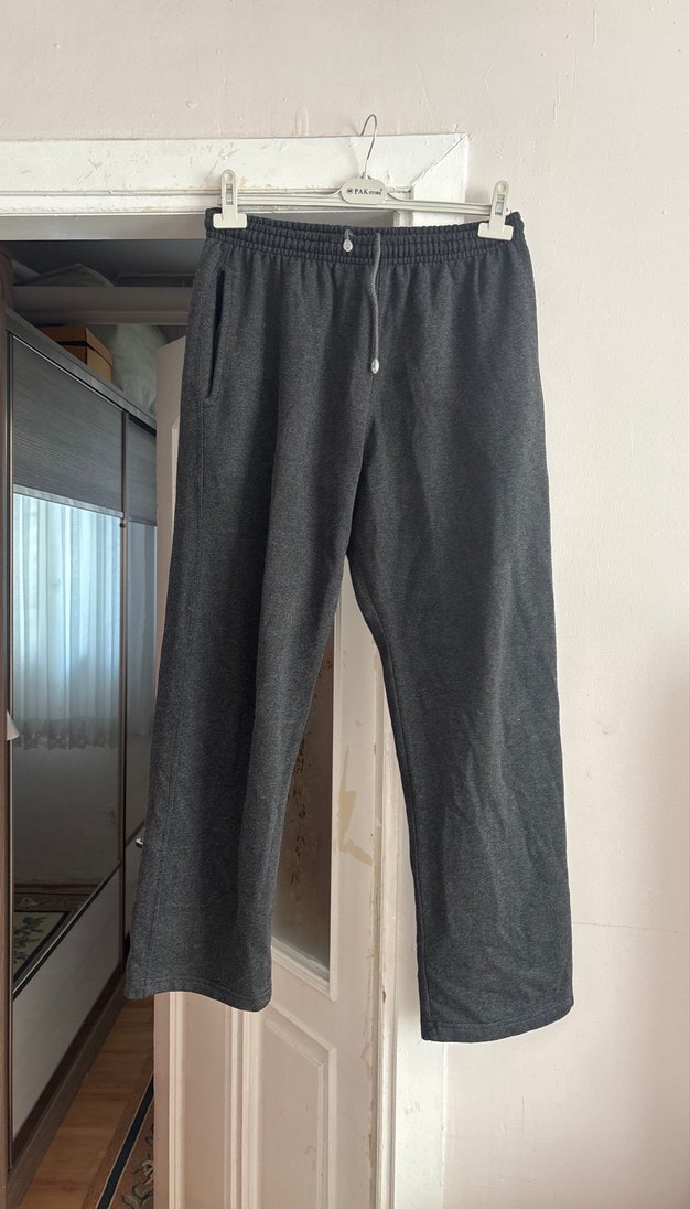 Gri Erkek Keten Rahat Kesim Eşofman Altı - Görsel 3