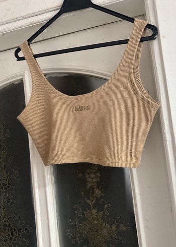 Bej Kolsuz Keten Crop Top - Görsel 2