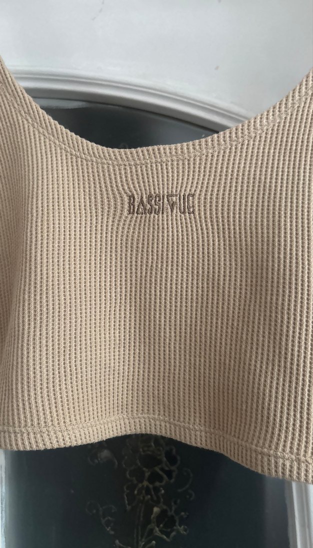 Bej Kolsuz Keten Crop Top - Görsel 5