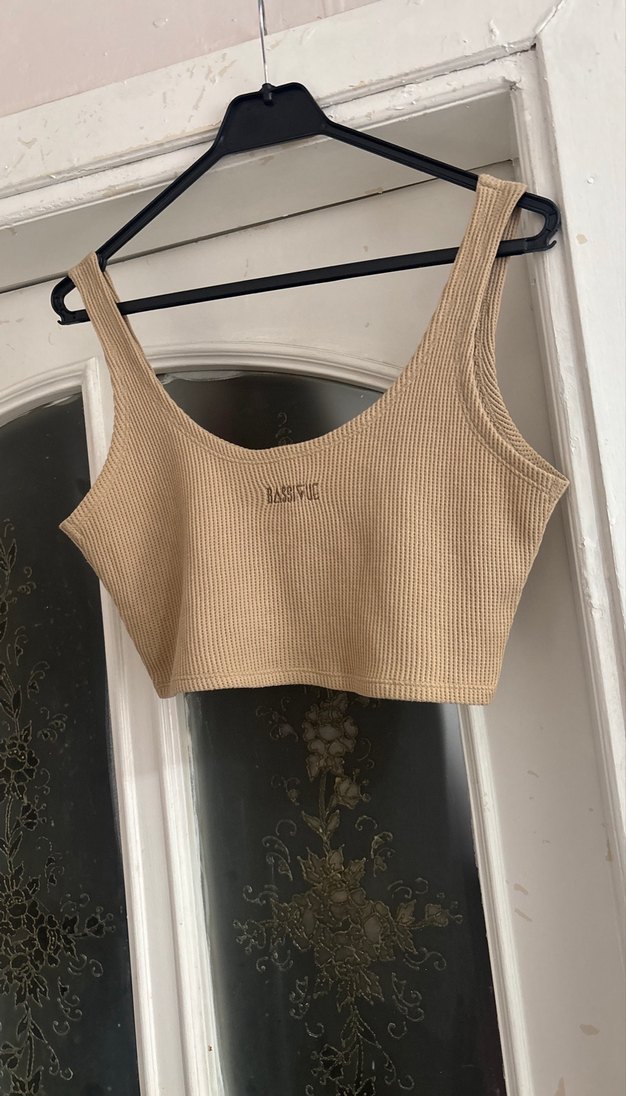 Bej Kolsuz Keten Crop Top - Görsel 2