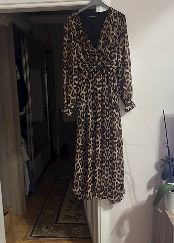 Leopar Desenli Uzun Bohem Elbise