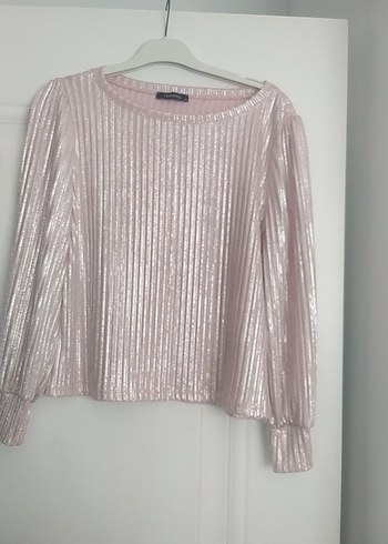 Pilise Detaylı Pembe Uzun Kollu Bluz