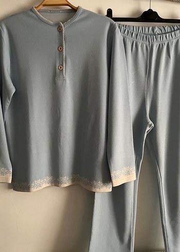 Mavi Uzun Kollu Rahat Kadın Pijama Takımı