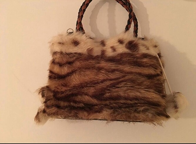 KAHVERENGİ LEOPAR PELUŞ ÇANTA